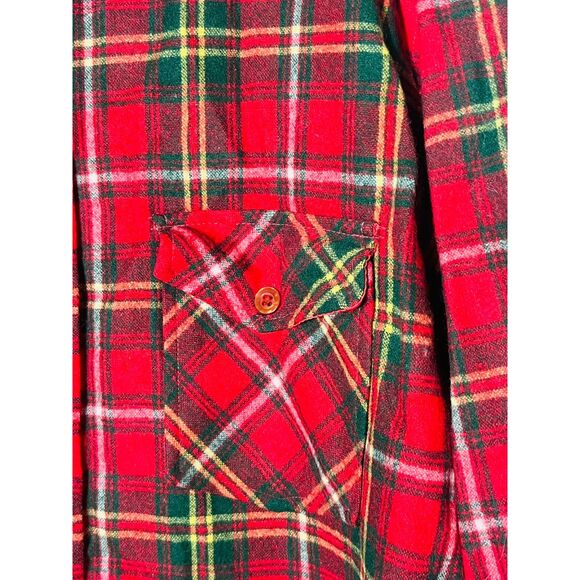 Vintage Montgomery Ward Men's Red Plaid Pure Wool Button Up Shirt XL 17/17.5 - Picture 4 of 8